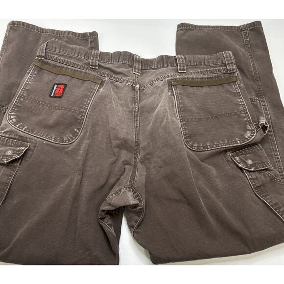 (2) Y2K Wrangler Riggs Cargo Pants Mens 36X32 Blue Brown Ripstop Workwear Baggy - Picture 5 of 10